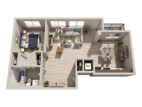 Floor plan for 1 bed, 1 bath, 860 sqft